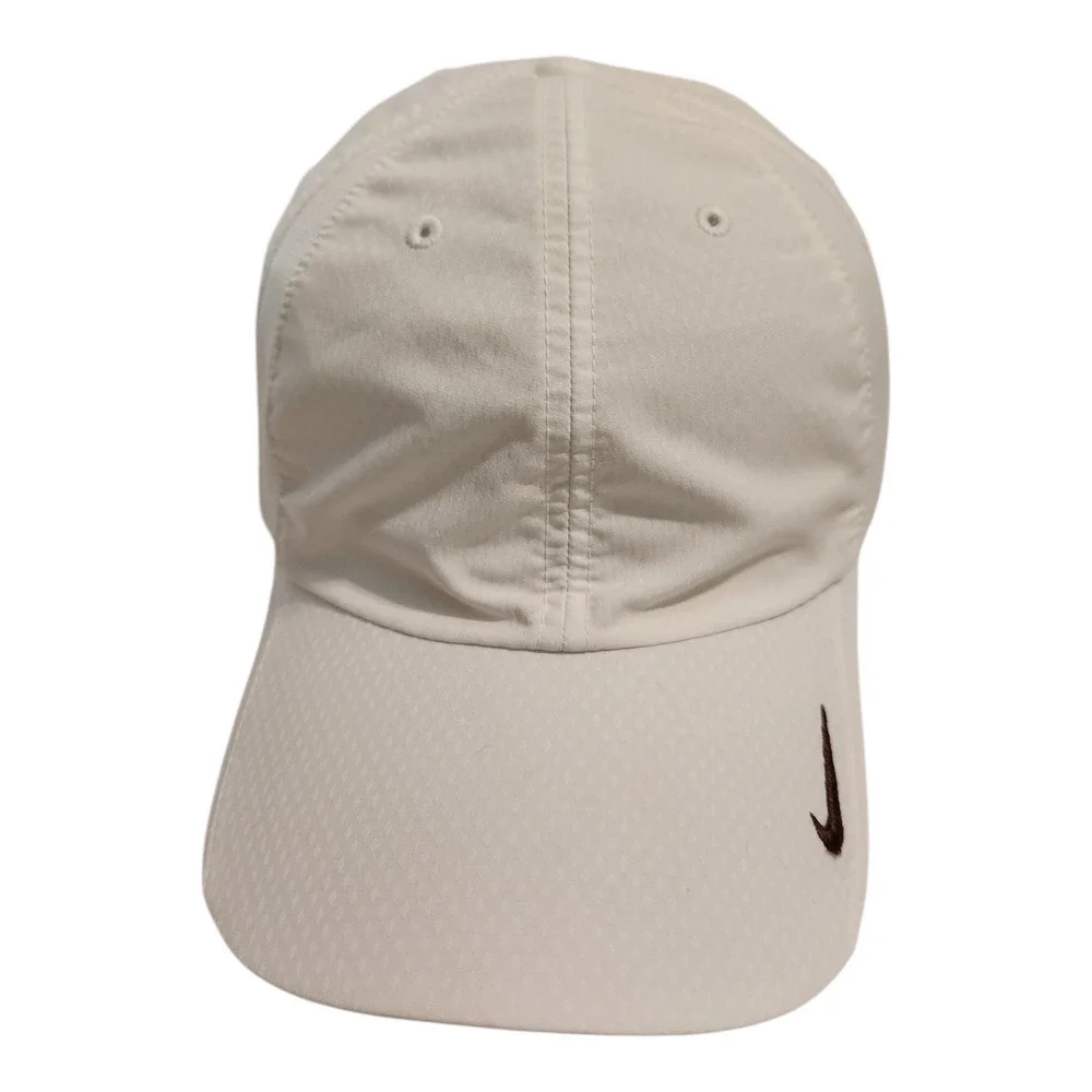 Nike Golf Hat Mens White Brown Swoosh Adjustable Performance Mesh Cap 247077-100